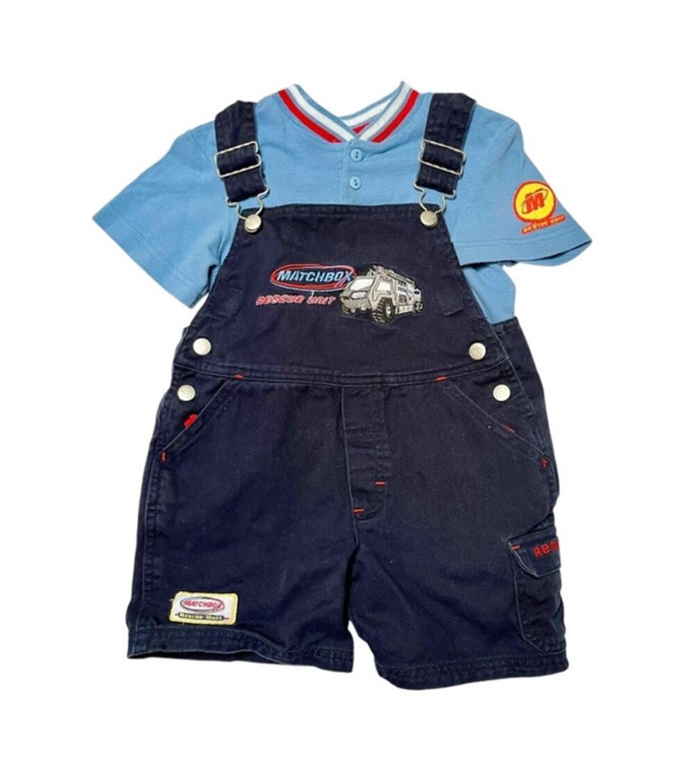 Vintage Matchbox Cars Y2K Overalls Outfit Size 3T